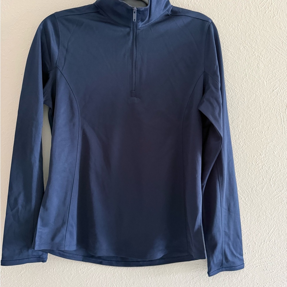 Port Authority Navy Blue Women's Quarter-Zip Pullover. PTP 19”. Length 24.5”